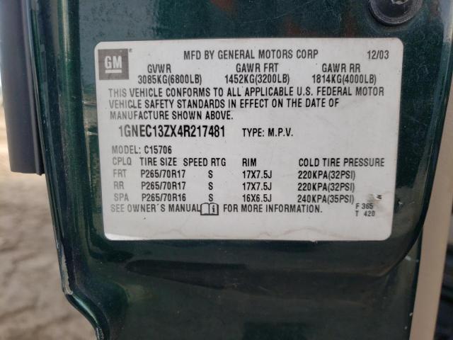 1GNEC13ZX4R217481 - 2004 CHEVROLET TAHOE C1500 GREEN photo 14