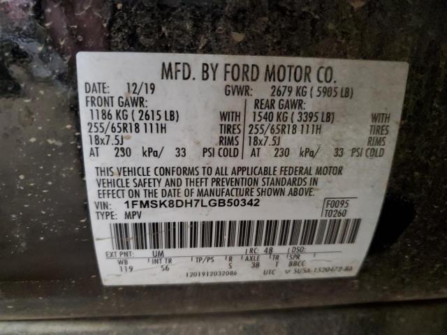 1FMSK8DH7LGB50342 - 2020 FORD EXPLORER XLT BLACK photo 13