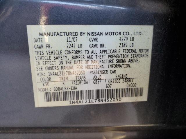 1N4AL21E78N452050 - 2008 NISSAN ALTIMA 2.5 GRAY photo 12