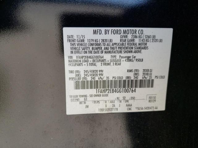 1FAHP2E84GG100764 - 2016 FORD TAURUS SEL BLACK photo 12