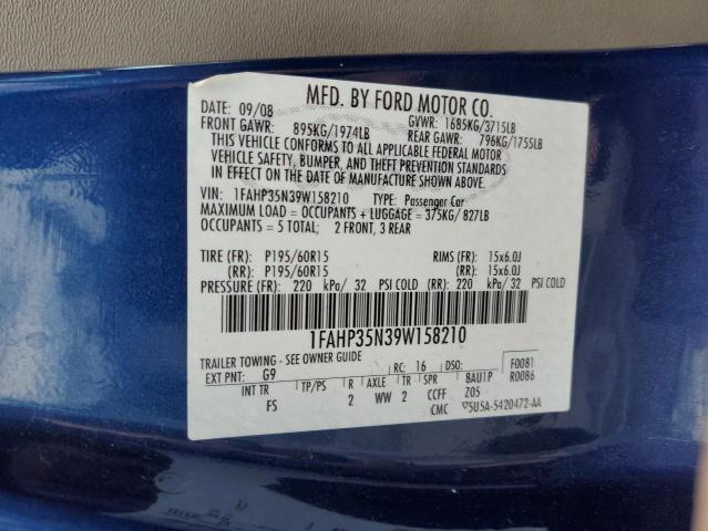 1FAHP35N39W158210 - 2009 FORD FOCUS SE BLUE photo 13