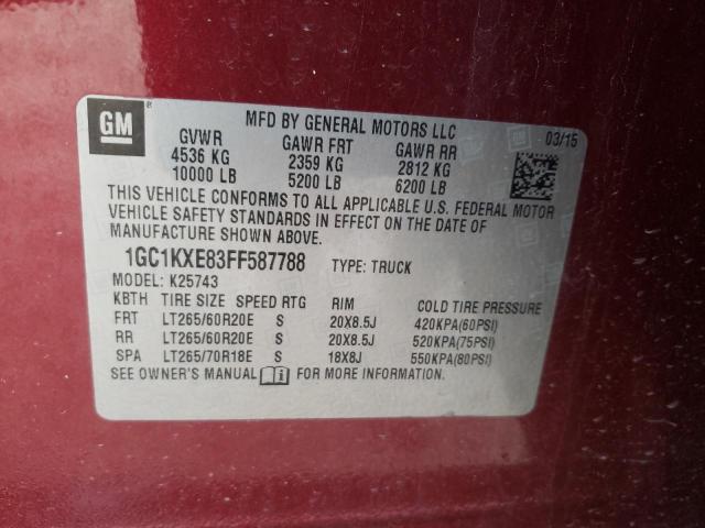 1GC1KXE83FF587788 - 2015 CHEVROLET SILVERADO K2500 HIGH COUNTRY BURGUNDY photo 12