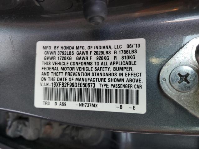 19XFB2F99DE050673 - 2013 HONDA CIVIC EXL GRAY photo 12