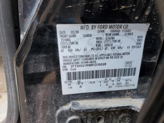 1FTSW21R98ED35028 - 2008 FORD F250 SUPER DUTY BLACK photo 12