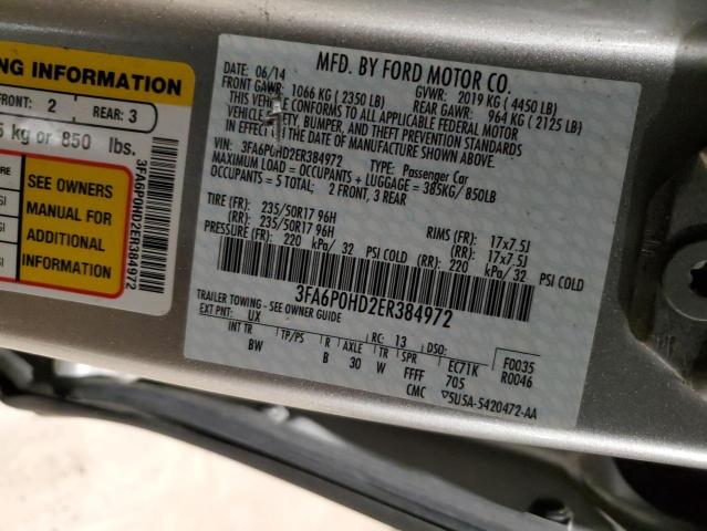 3FA6P0HD2ER384972 - 2014 FORD FUSION SE SILVER photo 12