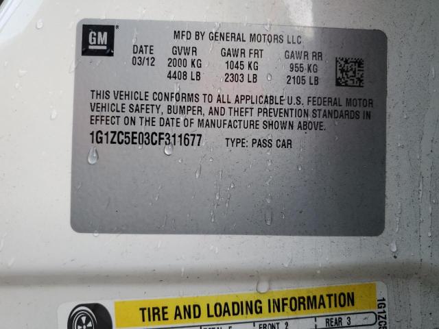 1G1ZC5E03CF311677 - 2012 CHEVROLET MALIBU 1LT 白色 照片 12