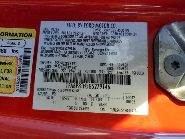 1FA6P8TH5G5279146 - 2016 FORD MUSTANG RED photo 12