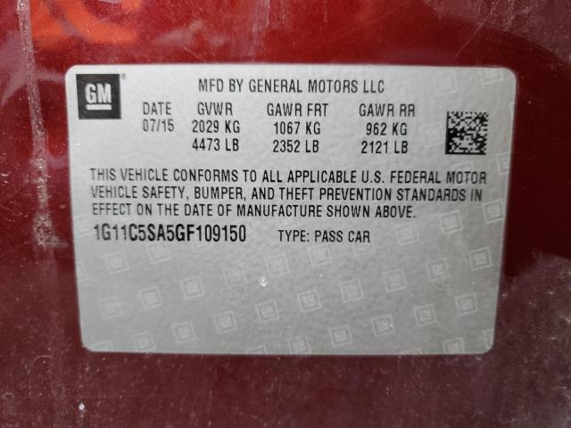 1G11C5SA5GF109150 - 2016 CHEVROLET MALIBU LIM LT 勃艮第红 照片 12