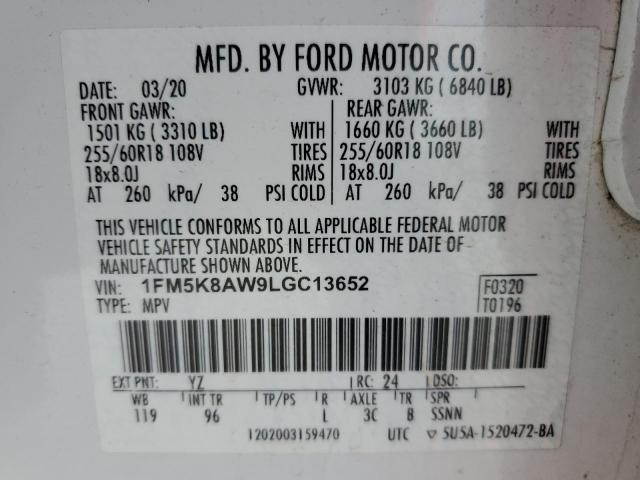 1FM5K8AW9LGC13652 - 2020 FORD EXPLORER POLICE INTERCEPTOR 白色 照片 13