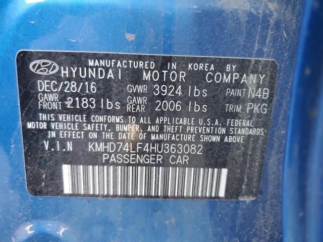 KMHD74LF4HU363082 - 2017 HYUNDAI ELANTRA SE BLUE photo 13