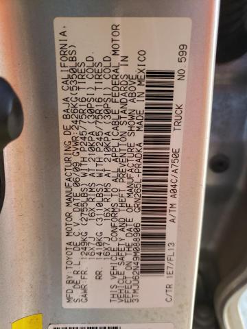 3TMJU62N49M088906 - 2009 TOYOTA TACOMA DOUBLE CAB PRERUNNER SILVER photo 12