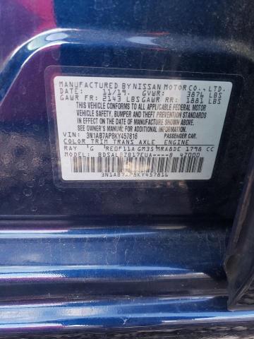 3N1AB7AP8KY457816 - 2019 NISSAN SENTRA S BLUE photo 12