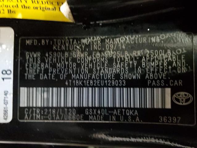 4T1BK1EB2EU129033 - 2014 TOYOTA AVALON BASE 黑色 照片 12