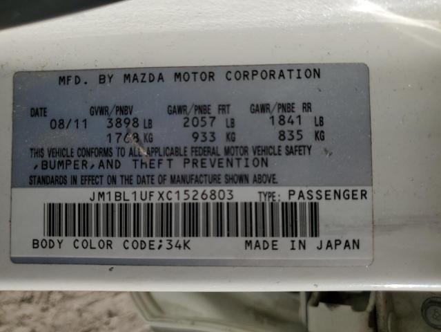 JM1BL1UFXC1526803 - 2012 MAZDA 3 I WHITE photo 12