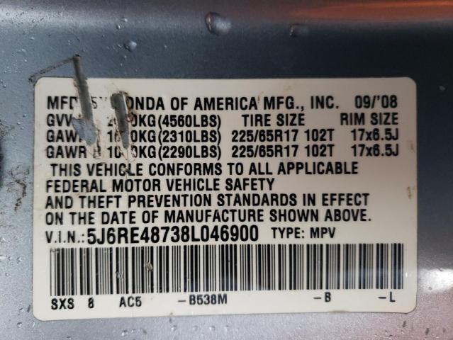 5J6RE48738L046900 - 2008 HONDA CR-V EXL BLUE photo 13