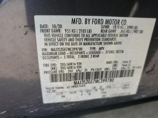 MAJ3S2GE7MC399780 - 2021 FORD ECOSPORT SE ნაცრისფერი ფოტო 13