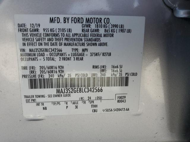 MAJ3S2GE8LC342566 - 2020 FORD ECOSPORT SE SILVER photo 13
