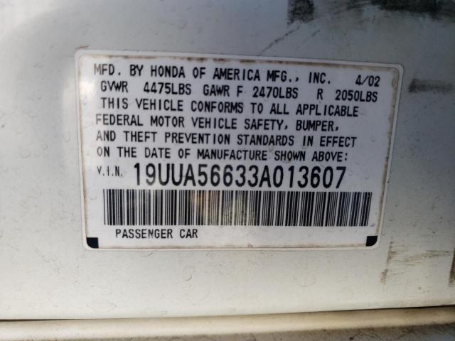 19UUA56633A013607 - 2003 ACURA 3.2TL WHITE photo 12