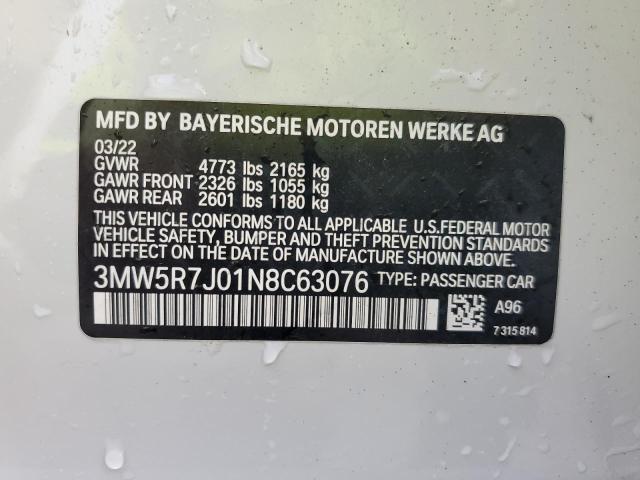 3MW5R7J01N8C63076 - 2022 BMW 330XI WHITE photo 12