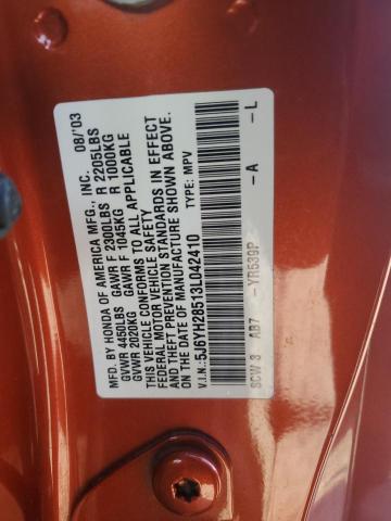 5J6YH28513L042410 - 2003 HONDA ELEMENT EX ORANGE photo 12