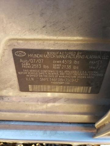 5NPET46F08H358942 - 2008 HYUNDAI SONATA GLS GRAY photo 12