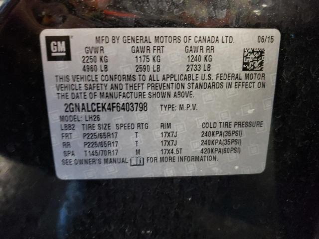 2GNALCEK4F6403798 - 2015 CHEVROLET EQUINOX LT CHARCOAL photo 12