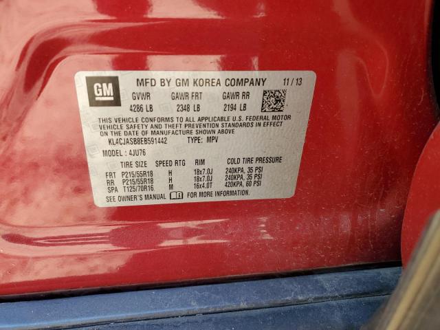 KL4CJASB8EB591442 - 2014 BUICK ENCORE RED photo 12