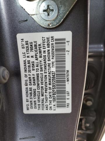 19XFB2F53EE259437 - 2014 HONDA CIVIC LX GRAY photo 12