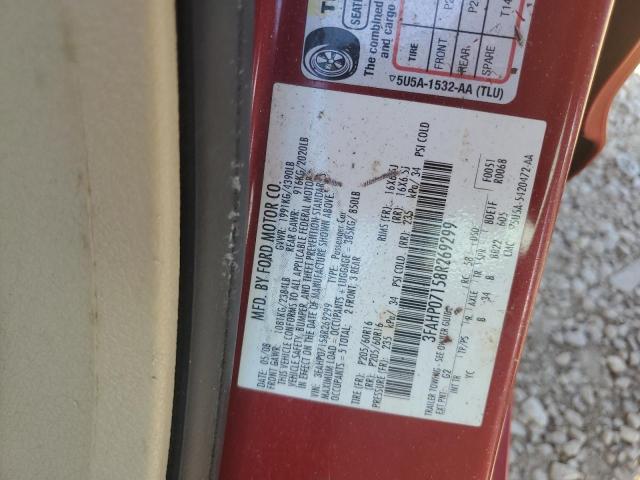 3FAHP07158R269299 - 2008 FORD FUSION SE BURGUNDY photo 12