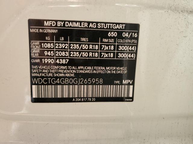 WDCTG4GB0GJ265958 - 2016 MERCEDES-BENZ GLA 250 4MATIC WHITE photo 14