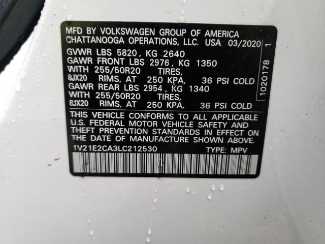 1V21E2CA3LC212530 - 2020 VOLKSWAGEN ATLAS CROS SE თეთრი ფოტო 13