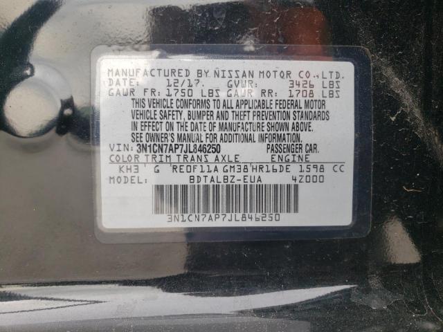 3N1CN7AP7JL846250 - 2018 NISSAN VERSA S BLACK photo 13