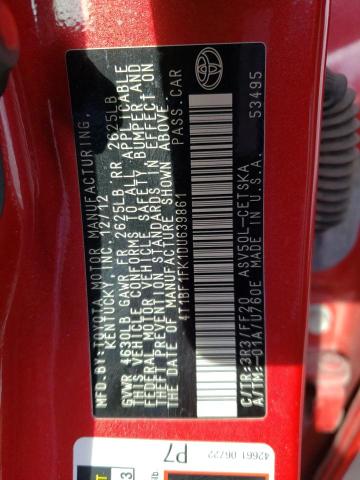 4T1BF1FK1DU639861 - 2013 TOYOTA CAMRY L RED photo 13