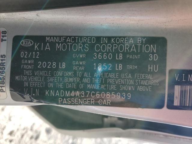 KNADM4A37C6085939 - 2012 KIA RIO LX SILVER photo 12