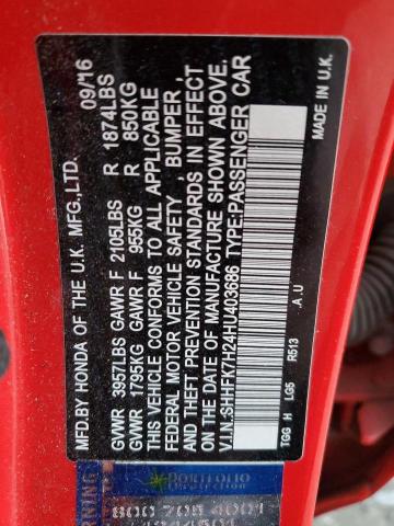 SHHFK7H24HU403686 - 2017 HONDA CIVIC LX RED photo 12