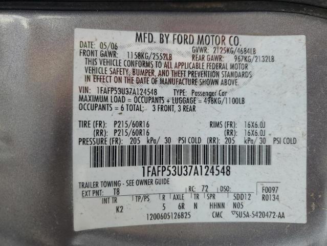 1FAFP53U37A124548 - 2007 FORD TAURUS SE GRAY photo 13