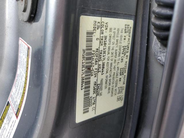 3N1BC13E17L388661 - 2007 NISSAN VERSA S GRAY photo 12