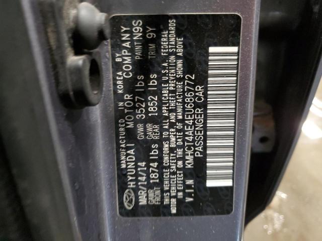 KMHCT4AE4EU686772 - 2014 HYUNDAI ACCENT GLS CHARCOAL photo 12