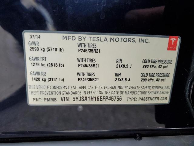 5YJSA1H16EFP45756 - 2014 TESLA MODEL S Mavi foto 12