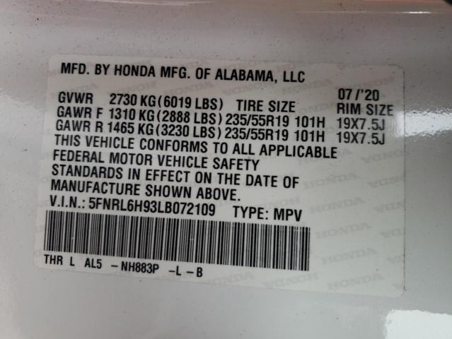 5FNRL6H93LB072109 - 2020 HONDA ODYSSEY ELITE WHITE photo 13