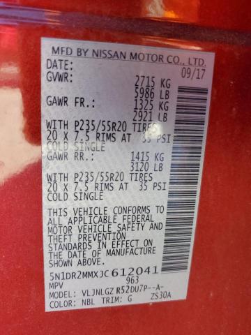 5N1DR2MMXJC612041 - 2018 NISSAN PATHFINDER S Tünd qırmızı foto 13