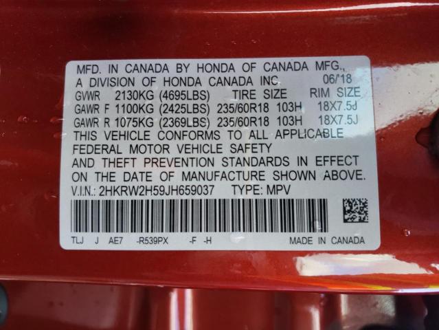 2HKRW2H59JH659037 - 2018 HONDA CR-V EX RED photo 14