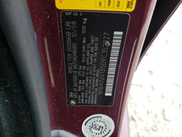 WBANV13509C152227 - 2009 BMW 528 XI BURGUNDY photo 12