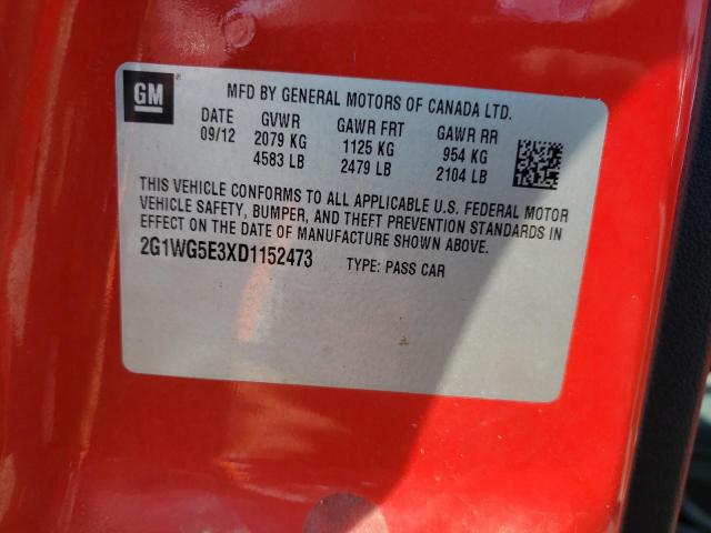 2G1WG5E3XD1152473 - 2013 CHEVROLET IMPALA LT RED photo 12