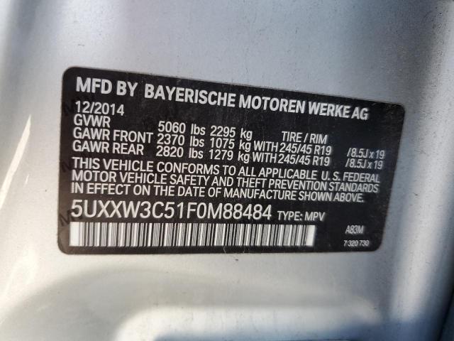 5UXXW3C51F0M88484 - 2015 BMW X4 XDRIVE28I SILVER photo 13