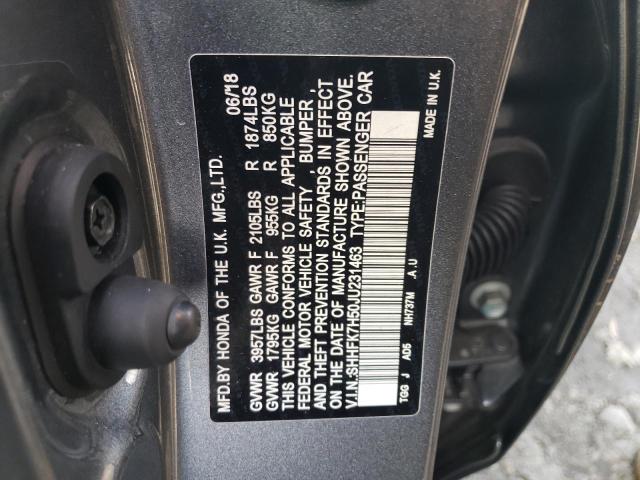 SHHFK7H50JU231463 - 2018 HONDA CIVIC EX GRAY photo 12