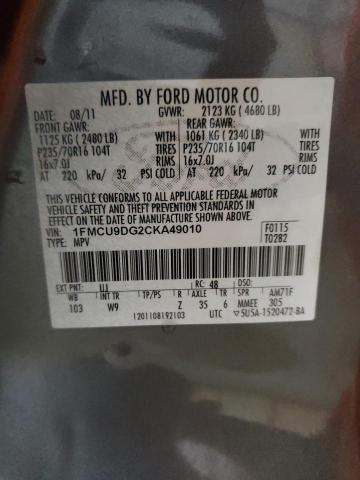 1FMCU9DG2CKA49010 - 2012 FORD ESCAPE XLT CHARCOAL photo 14