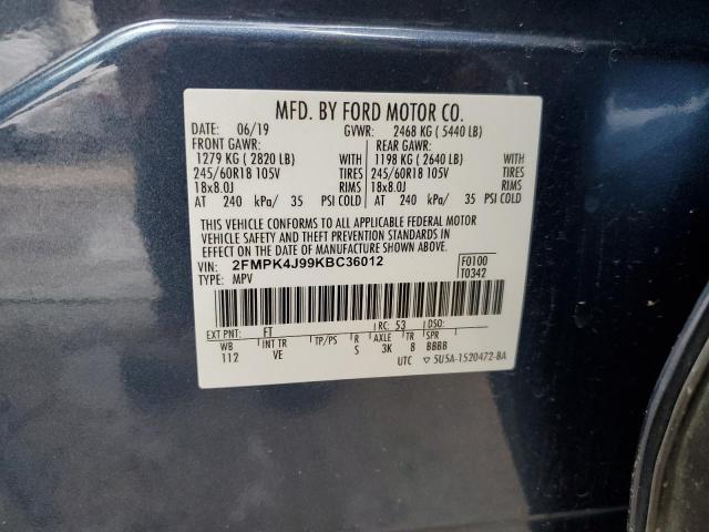 2FMPK4J99KBC36012 - 2019 FORD EDGE SEL BLUE photo 14