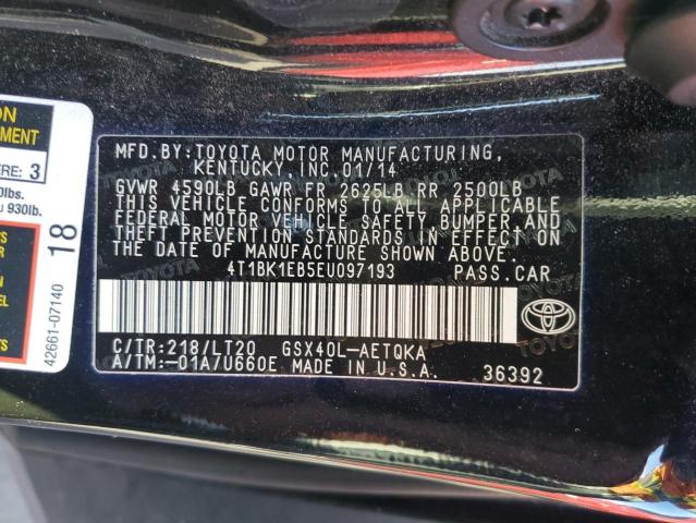 4T1BK1EB5EU097193 - 2014 TOYOTA AVALON BASE 黑色 照片 12