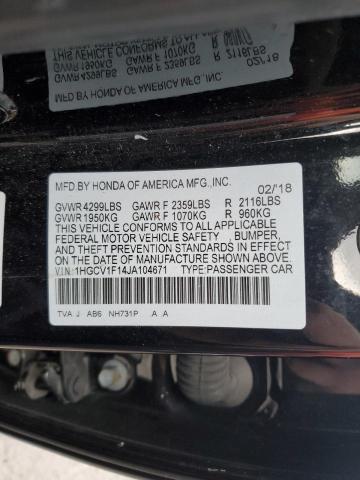 1HGCV1F14JA104671 - 2018 HONDA ACCORD LX BLACK photo 12